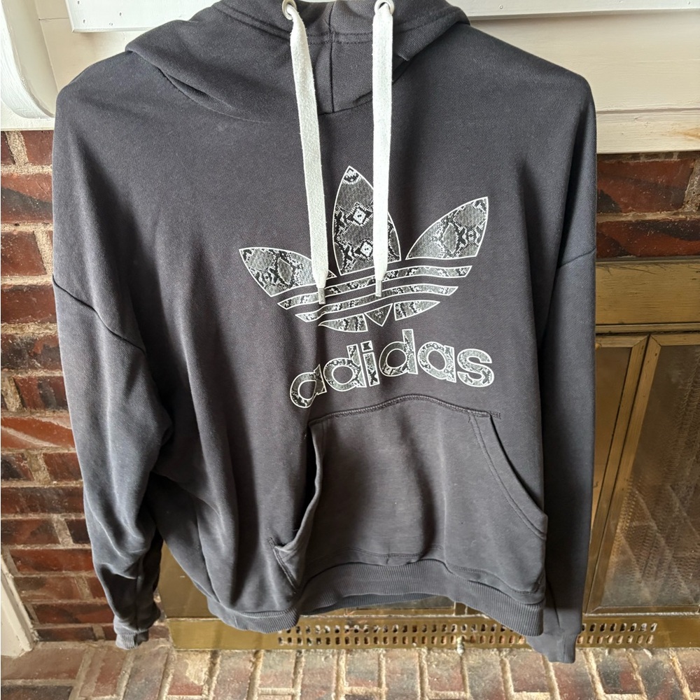 Adidas Women's Gray Hoodie with Patterned Logo